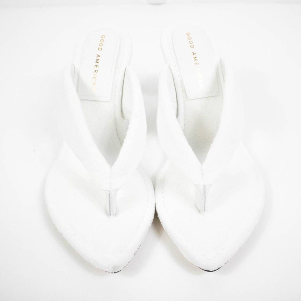 25. Good American White Terry Thong Wedge Sandals Women Size 6 Wedges Block Heel - Picture 3 of 8